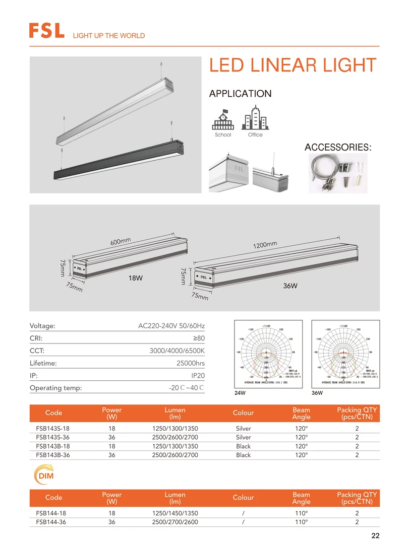 FSL LED linear and tri-proof lighting catalogue page