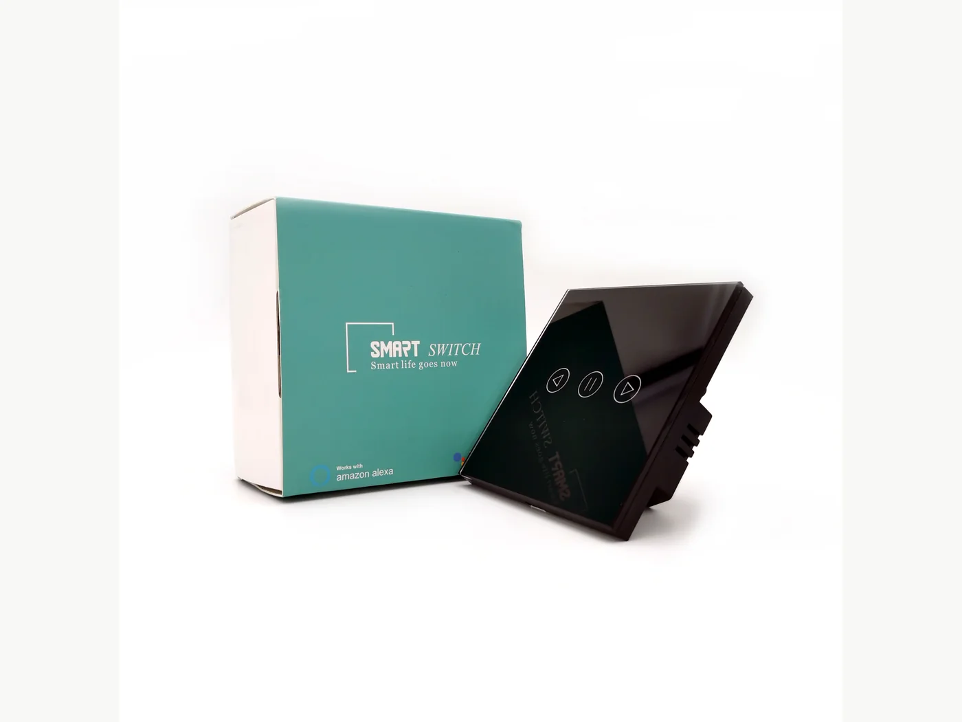 Black smart curtain switch with retail packaging